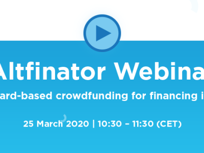 UP COMING EVENT: ALTFINATOR WEBINAR ON – HOW TO USE REWARD-BASED CROWDFUNDING FOR FINANCING INNOVATIVE SMES